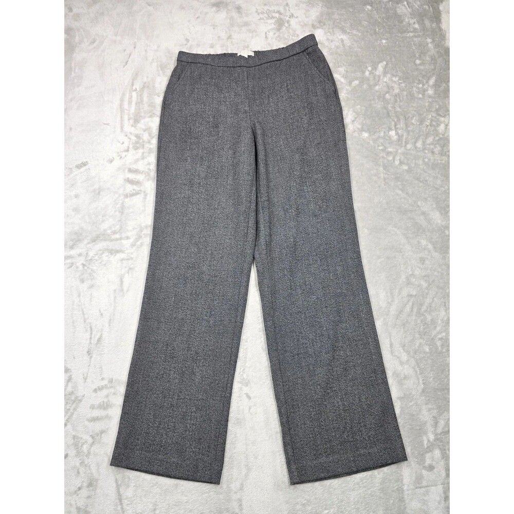 ​Dana Buchman Pants Women Sz 8 Gray Tweed Wide Leg High Rise Elastic Waist...